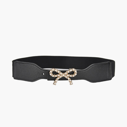 Elastic Stretch Waist Belt with Bow, Black