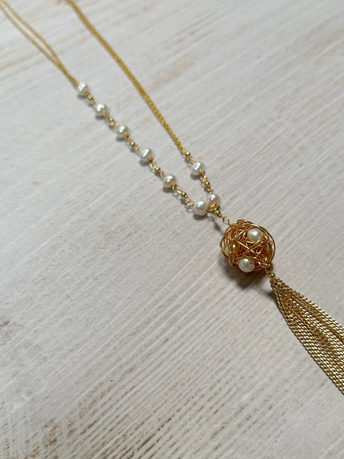 Long Sweater Pendant with Pearl