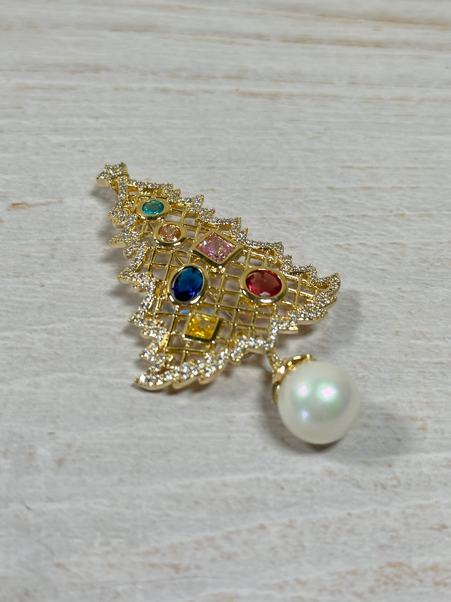 Christmas Tree Brooch with Cubic Zirconia Rhinestone