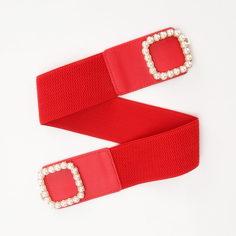 Women Elastic Stretch Waist Belt with Pearl, More Colors