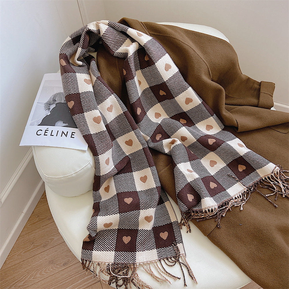 Heart Plaid Winter Warm Wrap Scarf