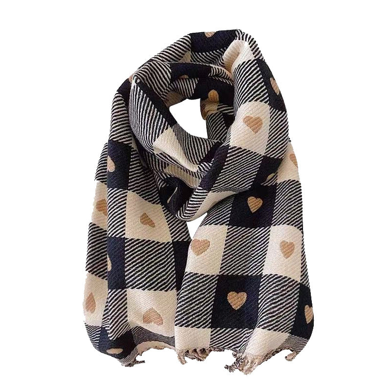 Heart Plaid Winter Warm Wrap Scarf