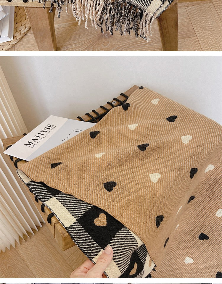 Heart Plaid Winter Warm Wrap Scarf