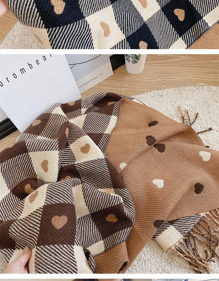 Heart Plaid Winter Warm Wrap Scarf