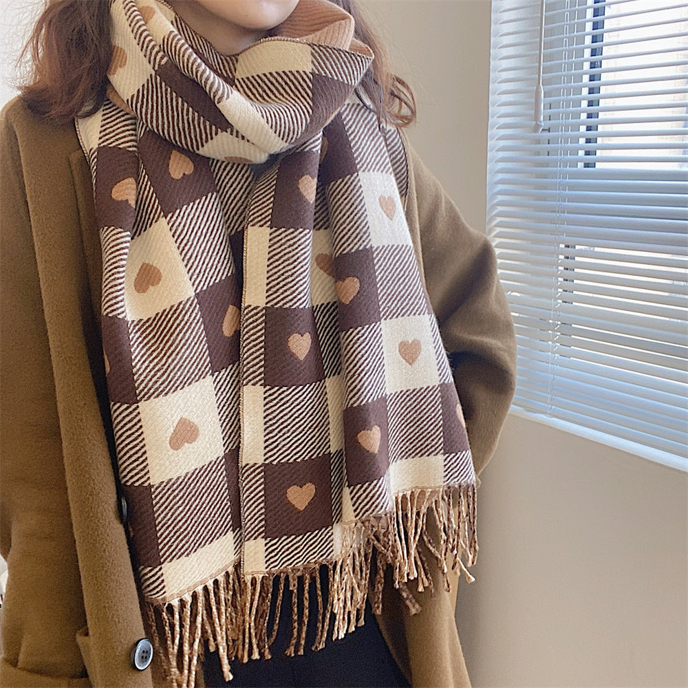 Heart Plaid Winter Warm Wrap Scarf