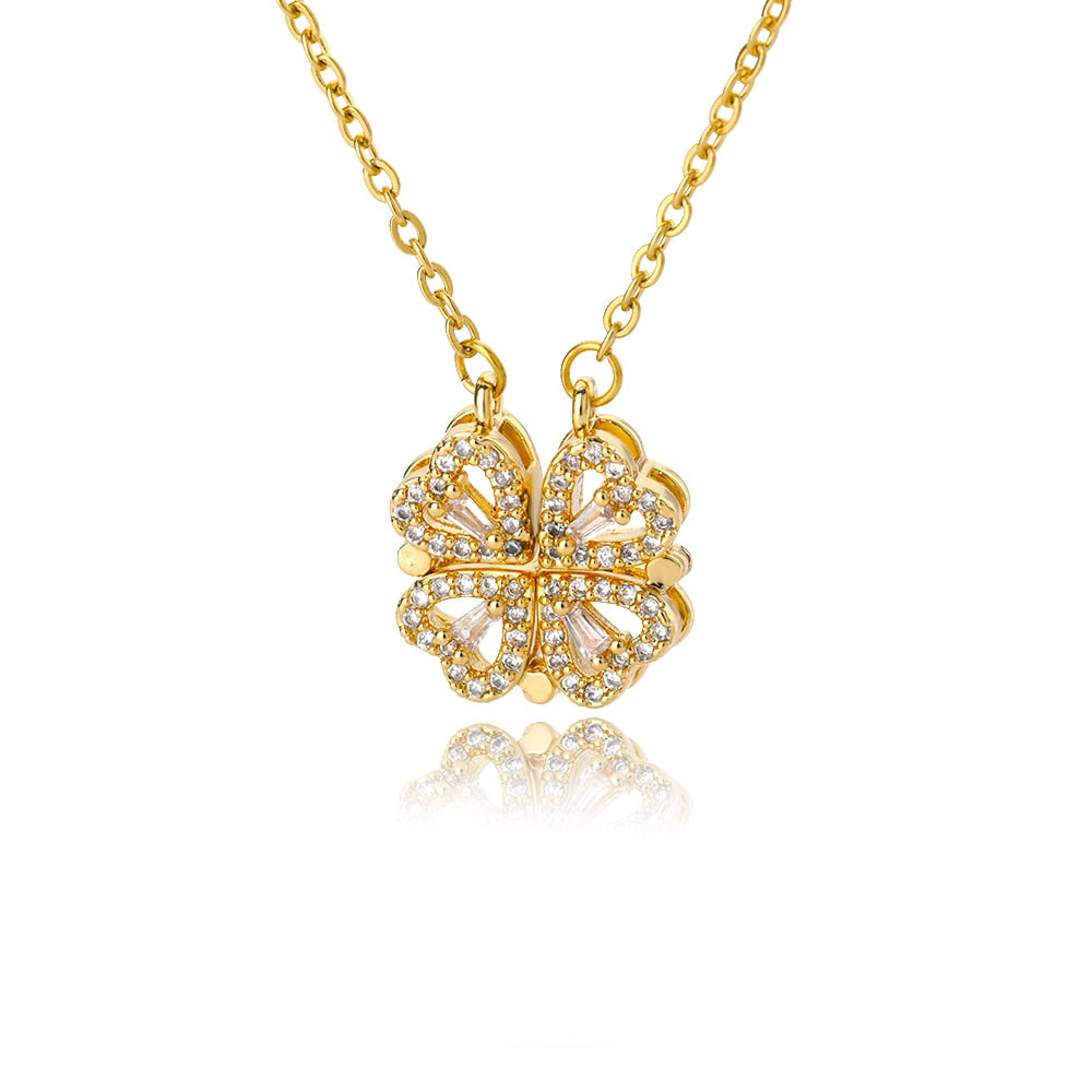 CARLIDANA Luxury Vintage Four Leaf Clover Pendant Necklace Fashion Clover Necklace Gold Color