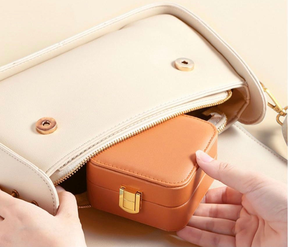 Quality Portable Leather Jewelry Organizer, Pumpkin Color