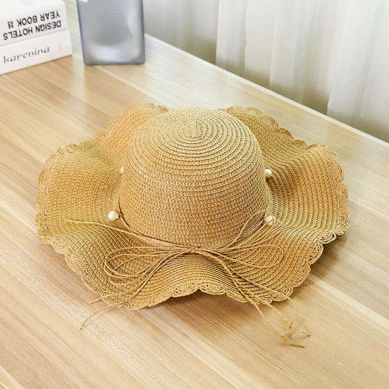 Women Quality Pearl Summer Hat, Brown