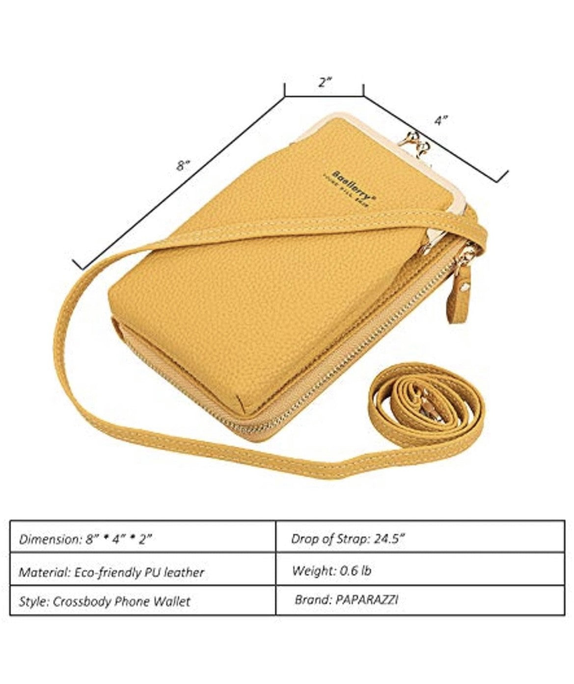 Fashion Quality Crossbody Long Bag for Phone, Yellow