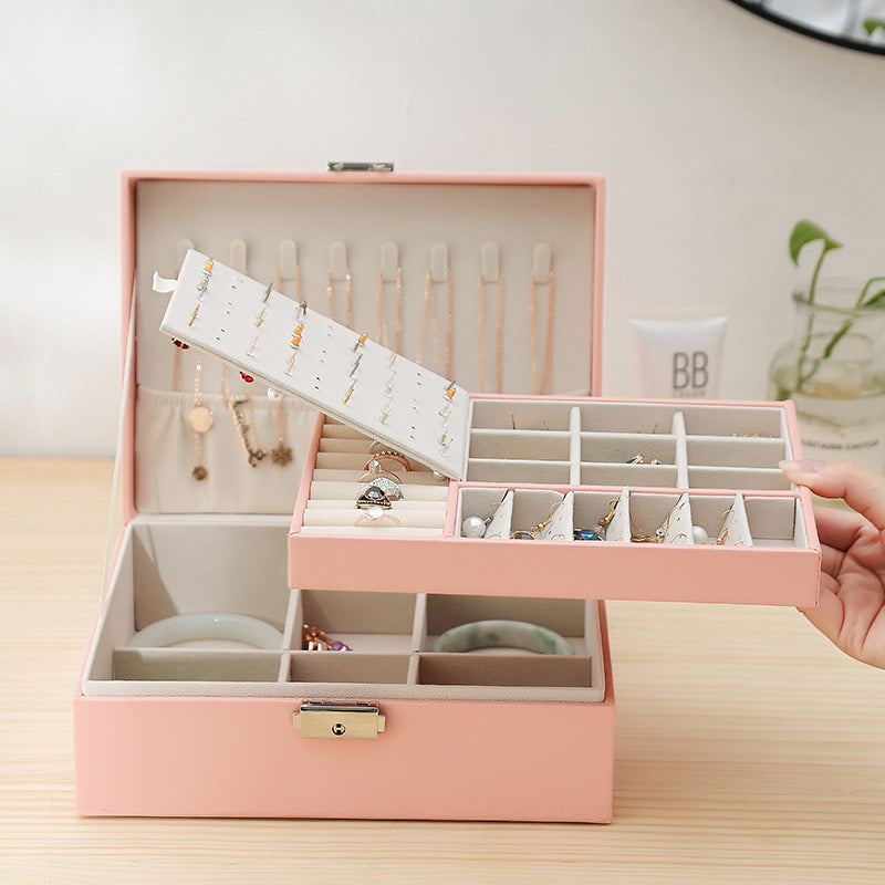 Women Two-Layers Jewelry Organizer, Pink