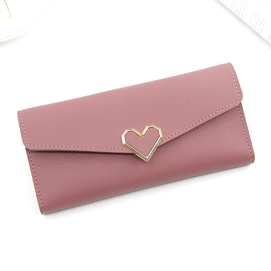Women Heart Long Wallet, Deep Pink