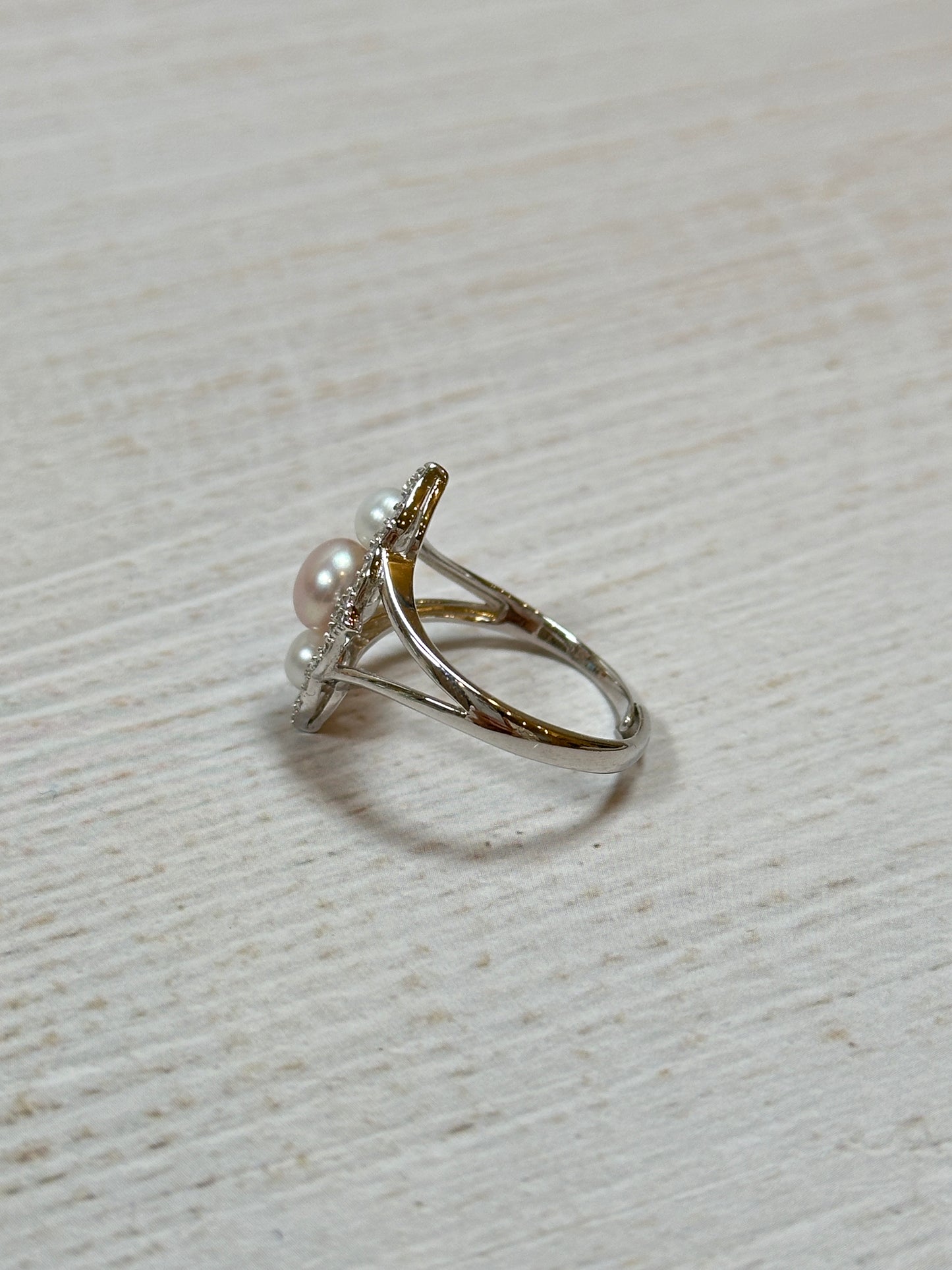 Three Tone Pearl with Cubic Zirconia Adjustable Ring