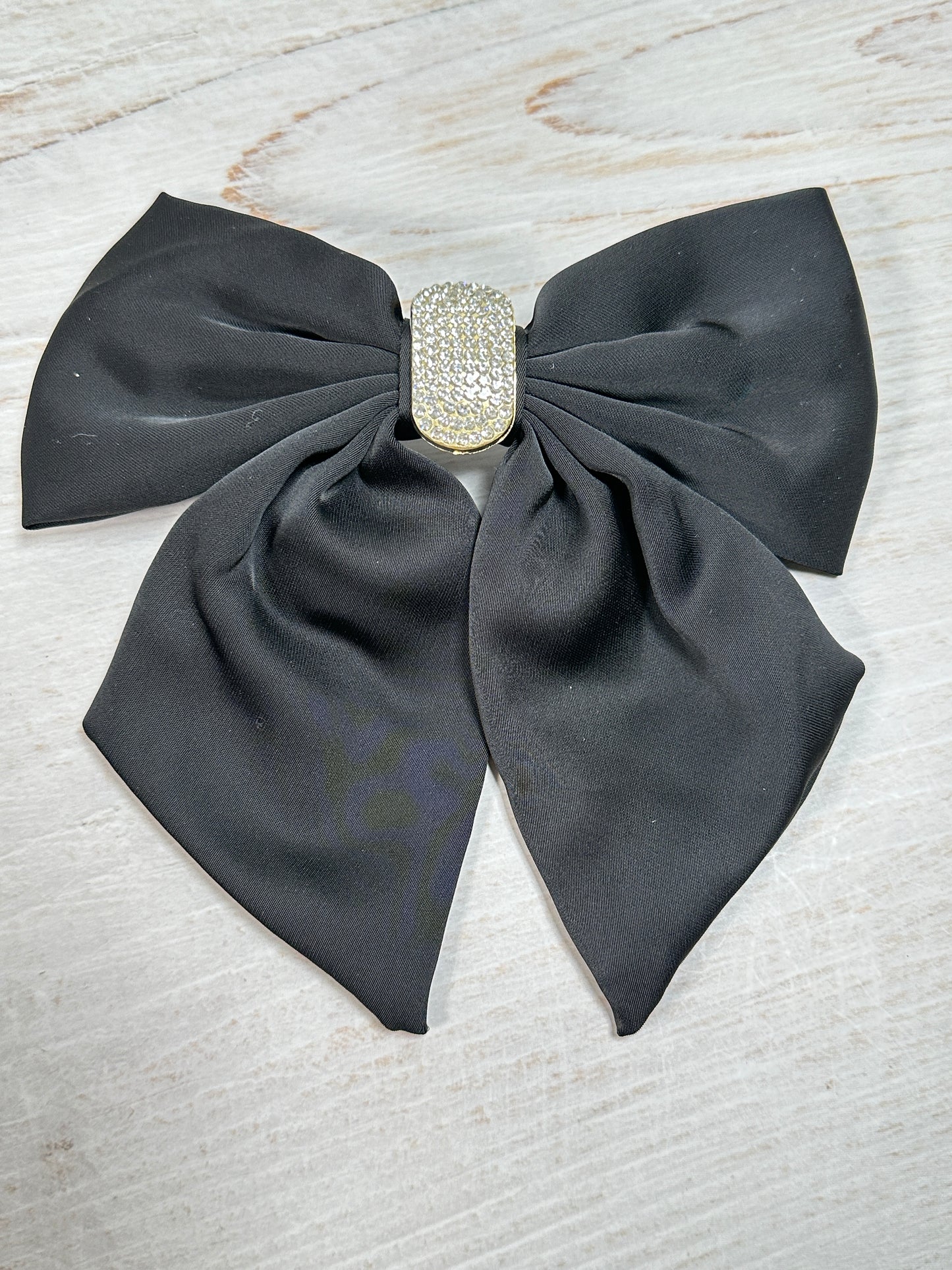 Elegant Crystal Satin Bow Clip, Black