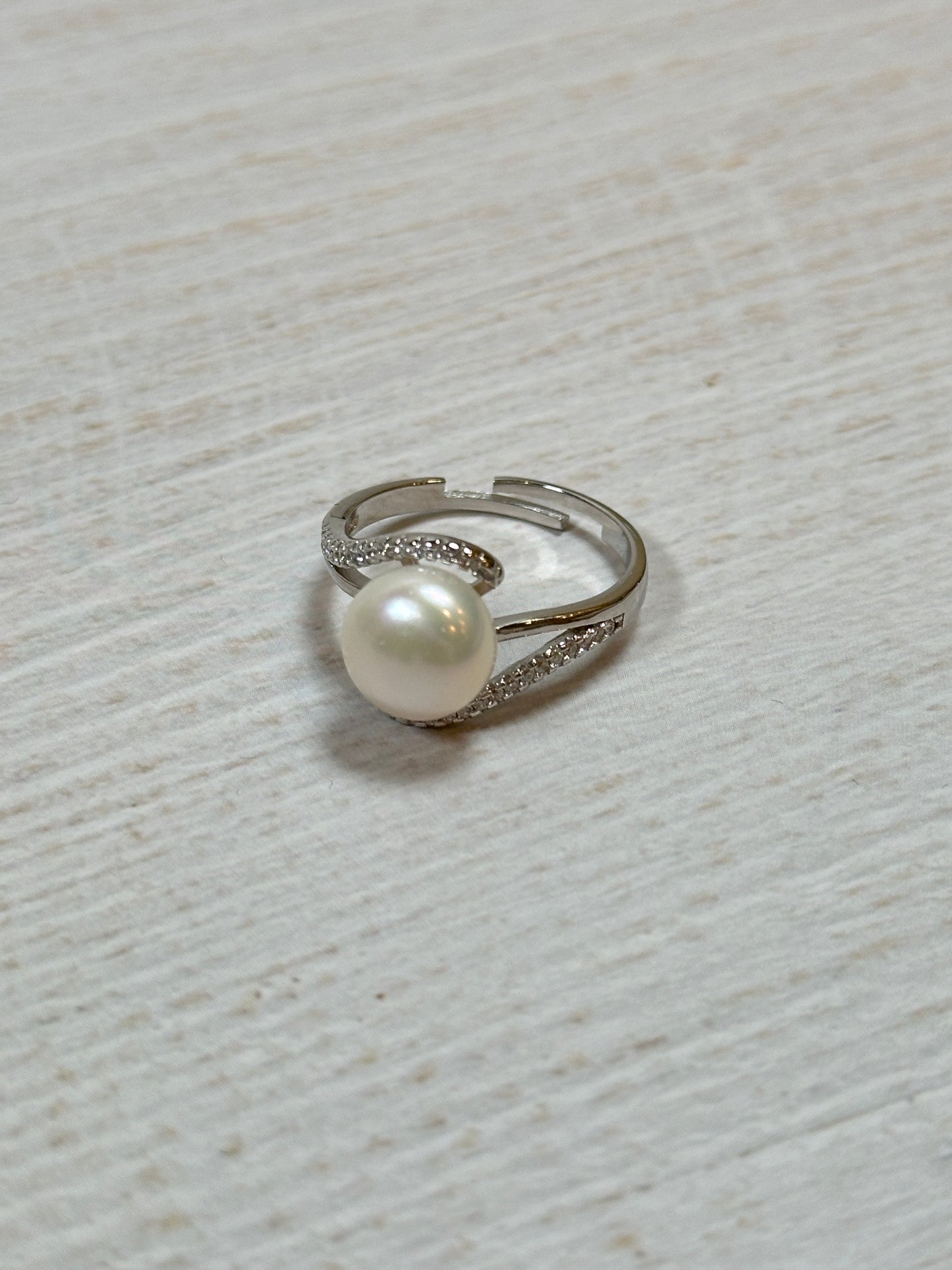 Women Premium Real Pearl with Cubic Zirconia Adjustable Ring