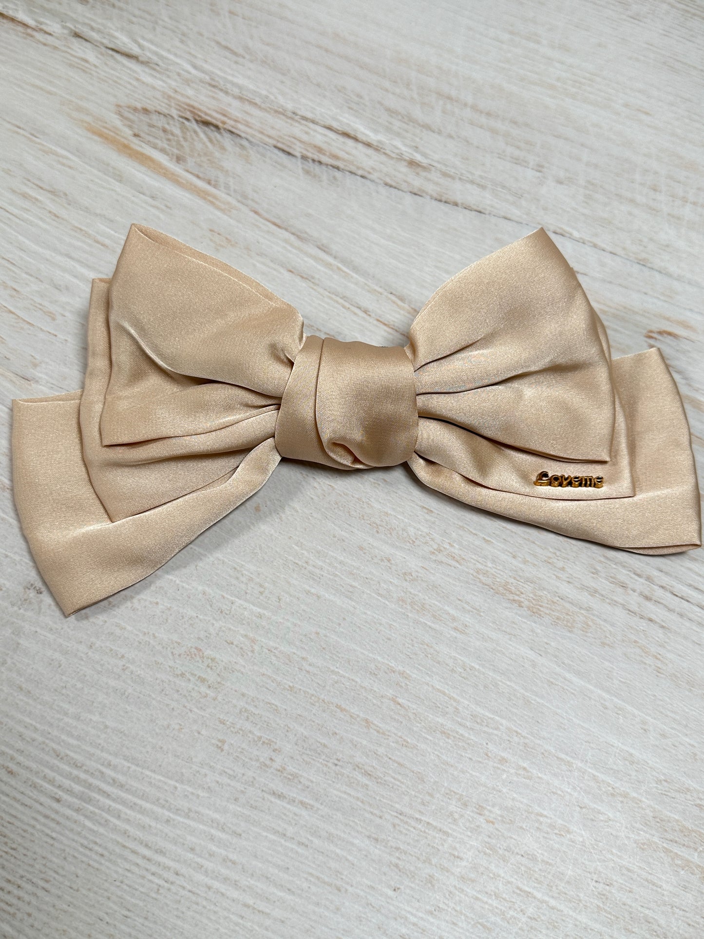 Satin Bow Clip Large, Cream