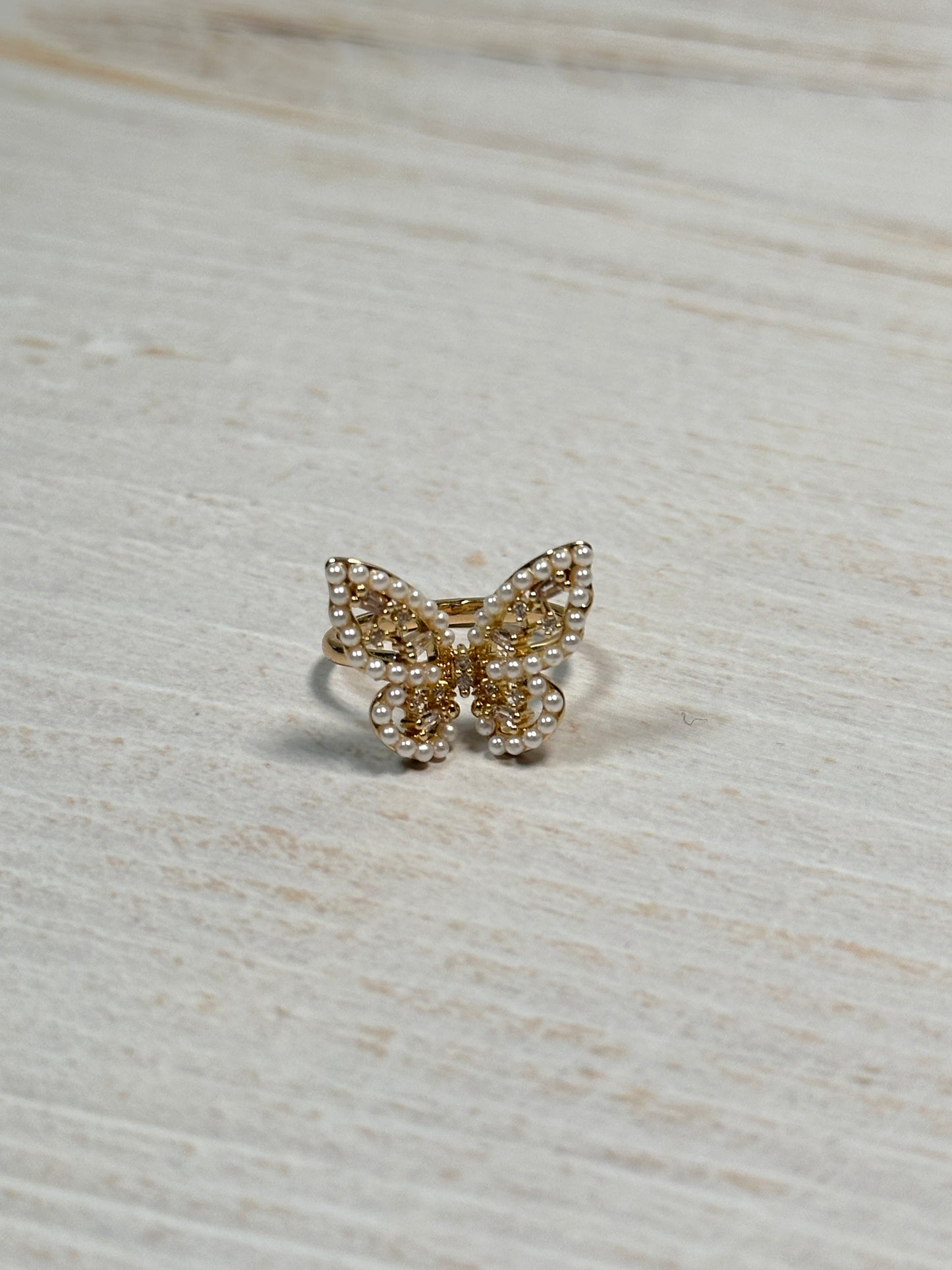 Butterfly Pearl Adjustable Ring