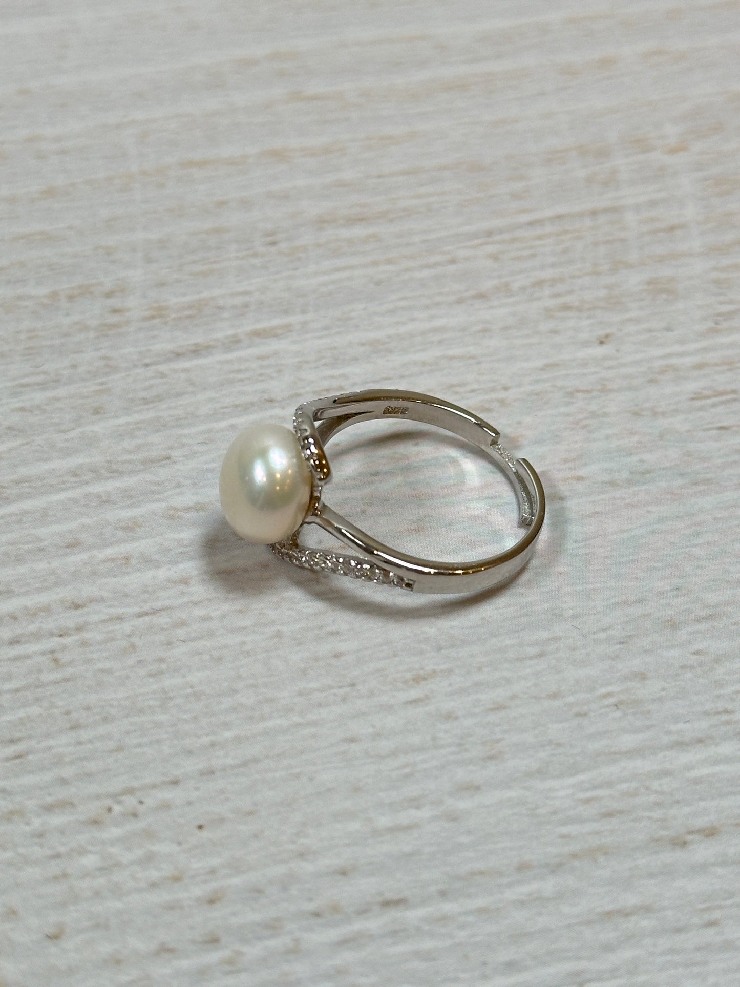 Women Premium Real Pearl with Cubic Zirconia Adjustable Ring