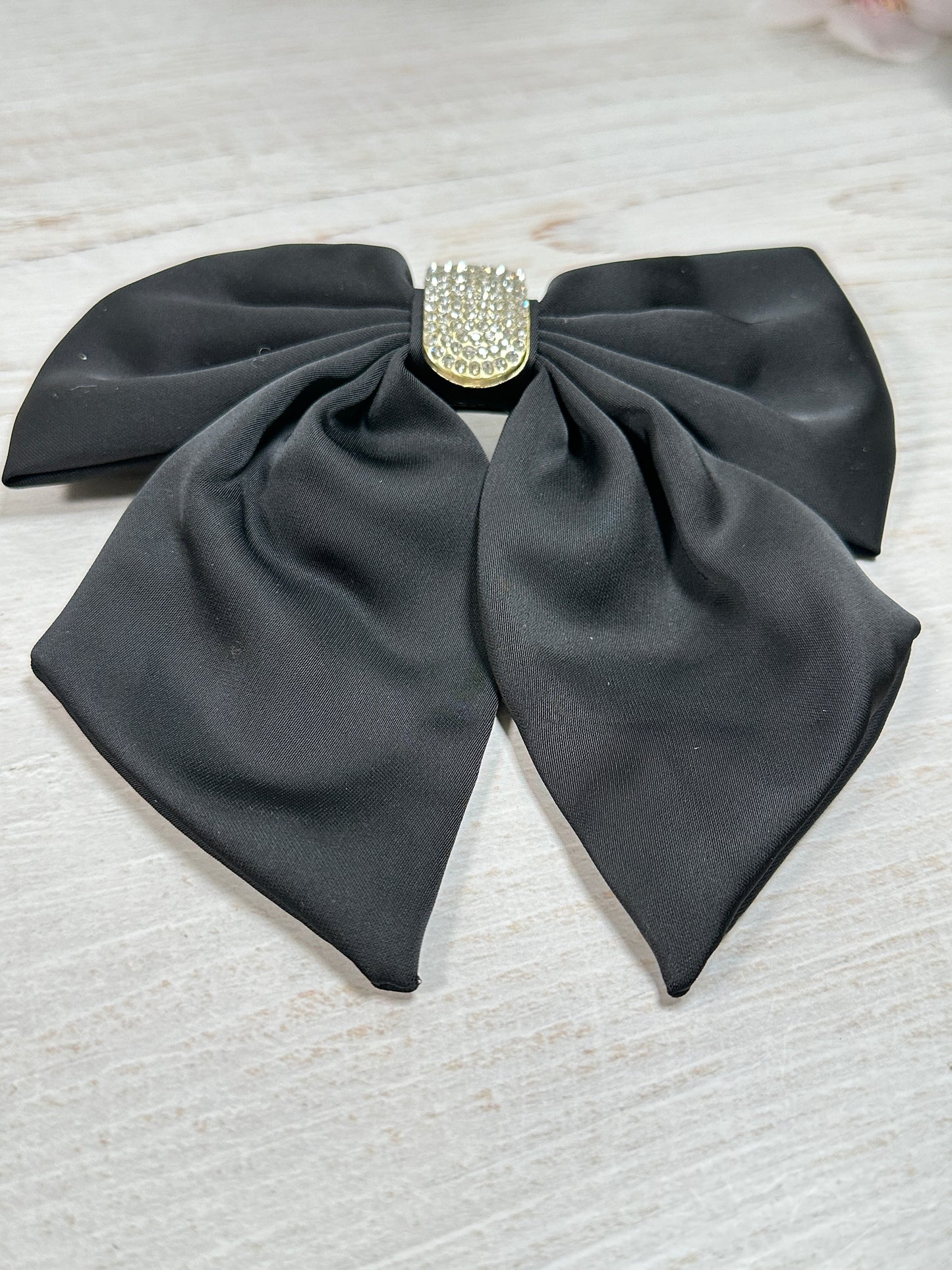 Elegant Crystal Satin Bow Clip, Black