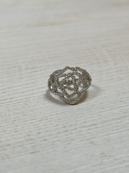 Flower Ring with Cubic Zirconia, One Size