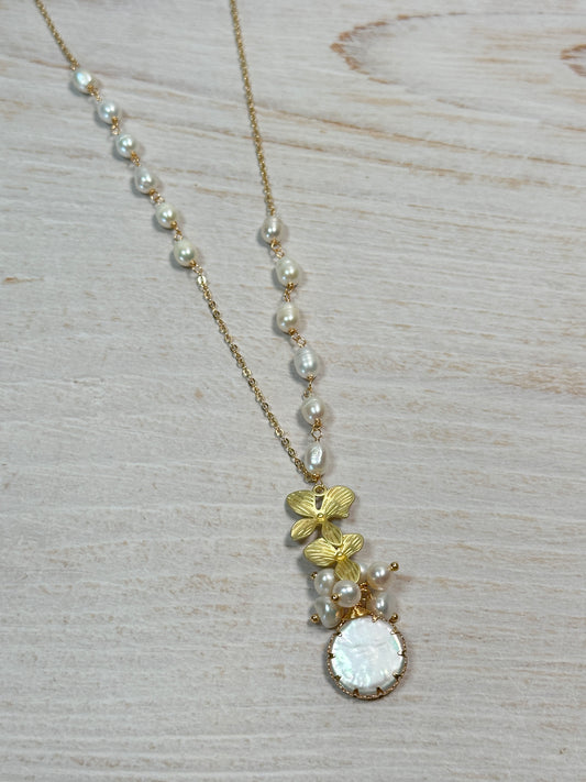 Real Pearl Sweater Pendant Necklace