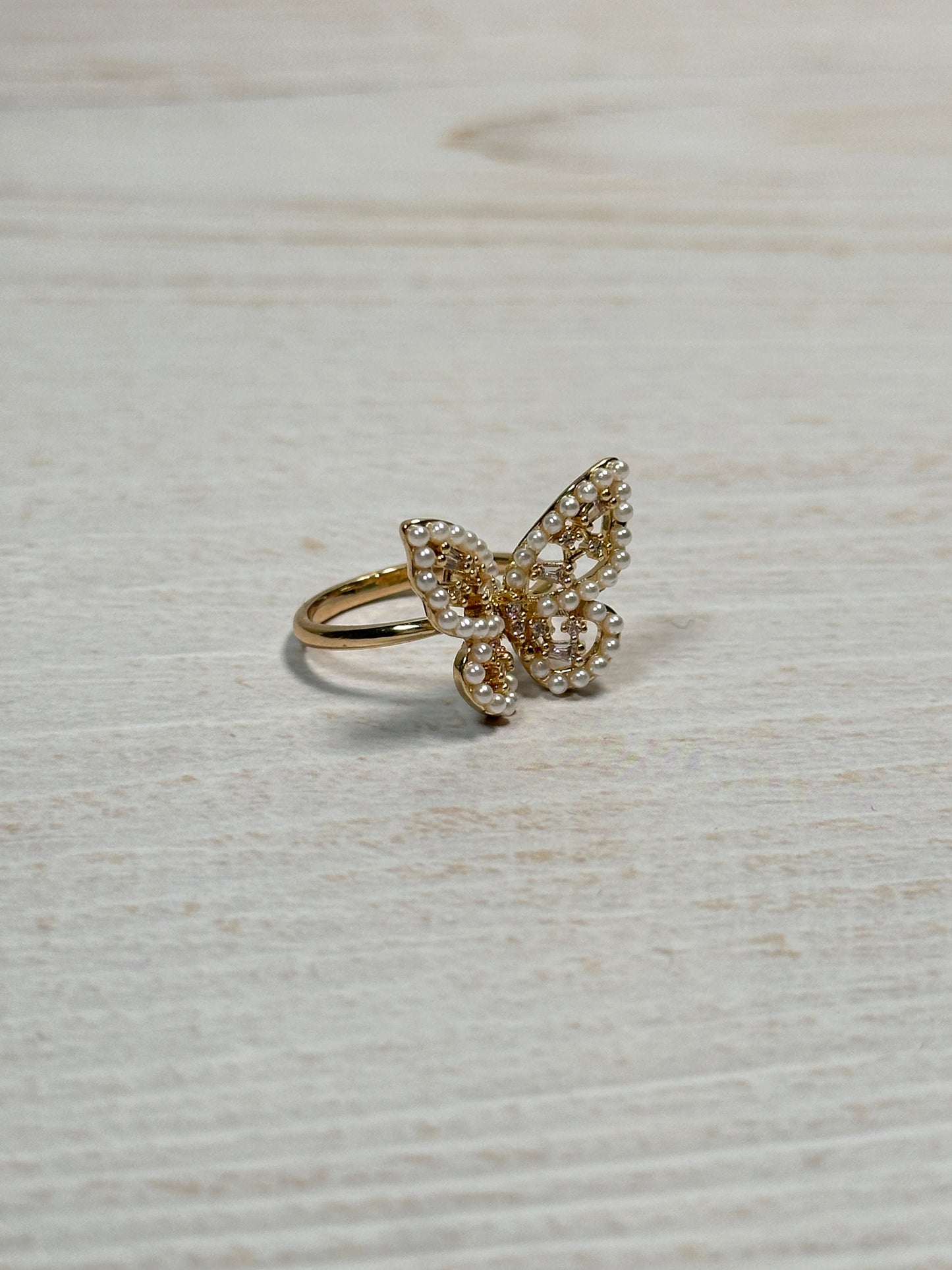 Butterfly Pearl Adjustable Ring