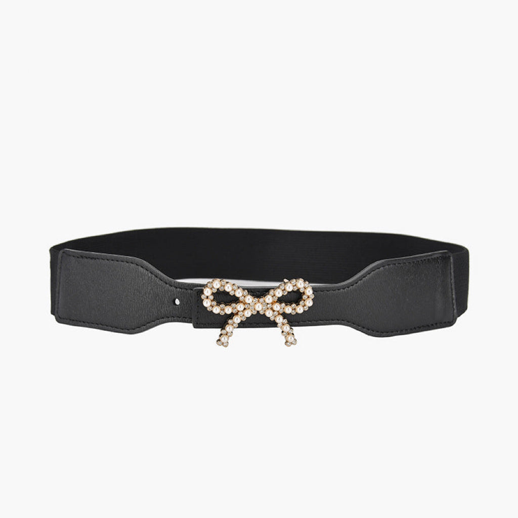 Elastic Stretch Waist Belt with Bow, Black