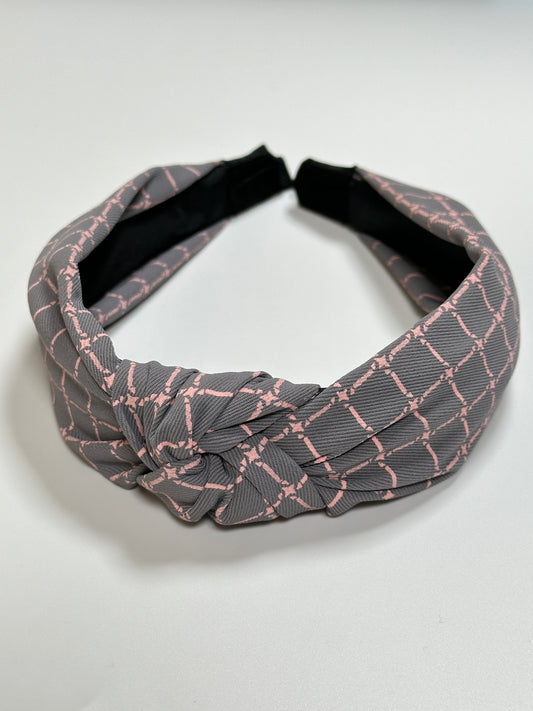 Plaid Headband, Gray Pink