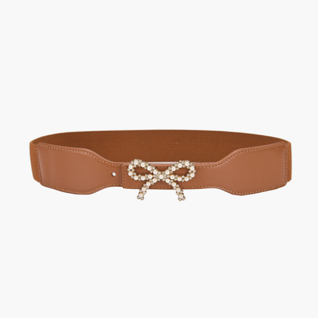 Elastic Stretch Waist Belt with Bow, Brown