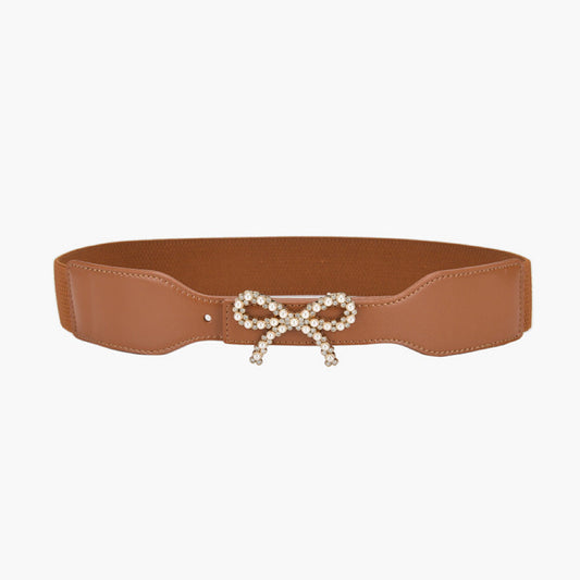 Elastic Stretch Waist Belt with Bow, Brown