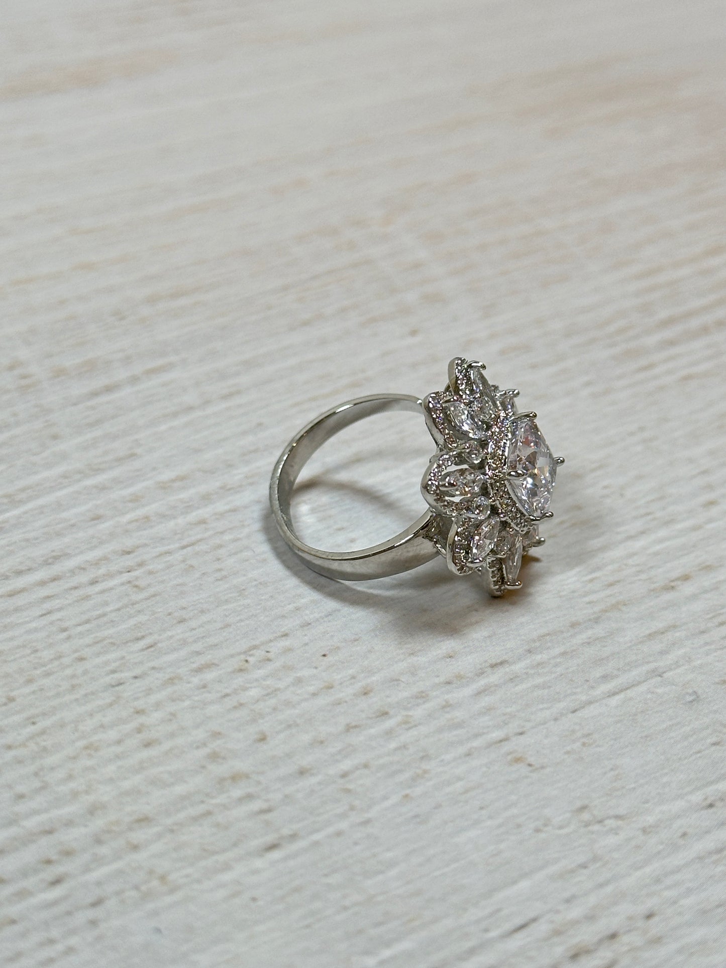 Flower Cubic Zirconia Adjustable Ring