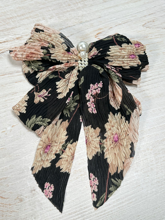 Large Flower Bow Clip, Black