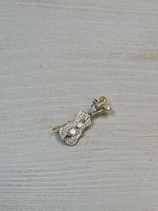 Small Violin Sparkling Brooch