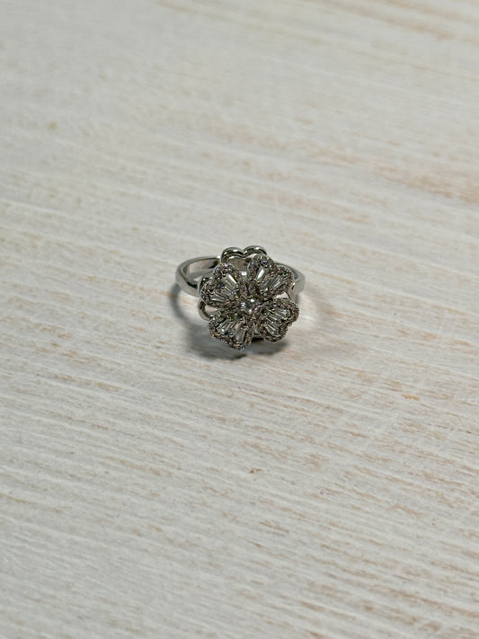 Spinning Flower Adjustable Ring in Silver Color