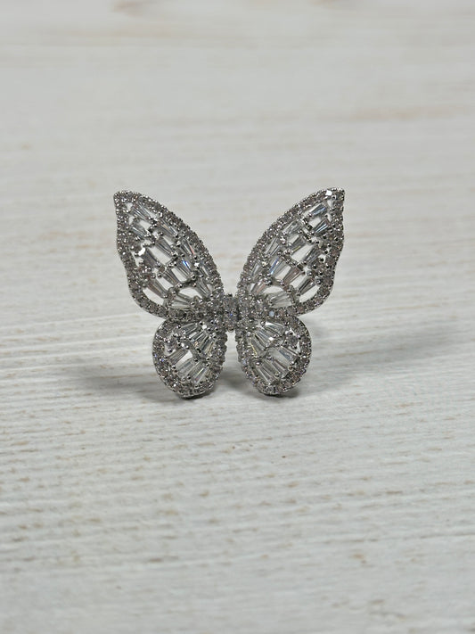 Big Butterfly Cubic Zirconia Adjustable Ring