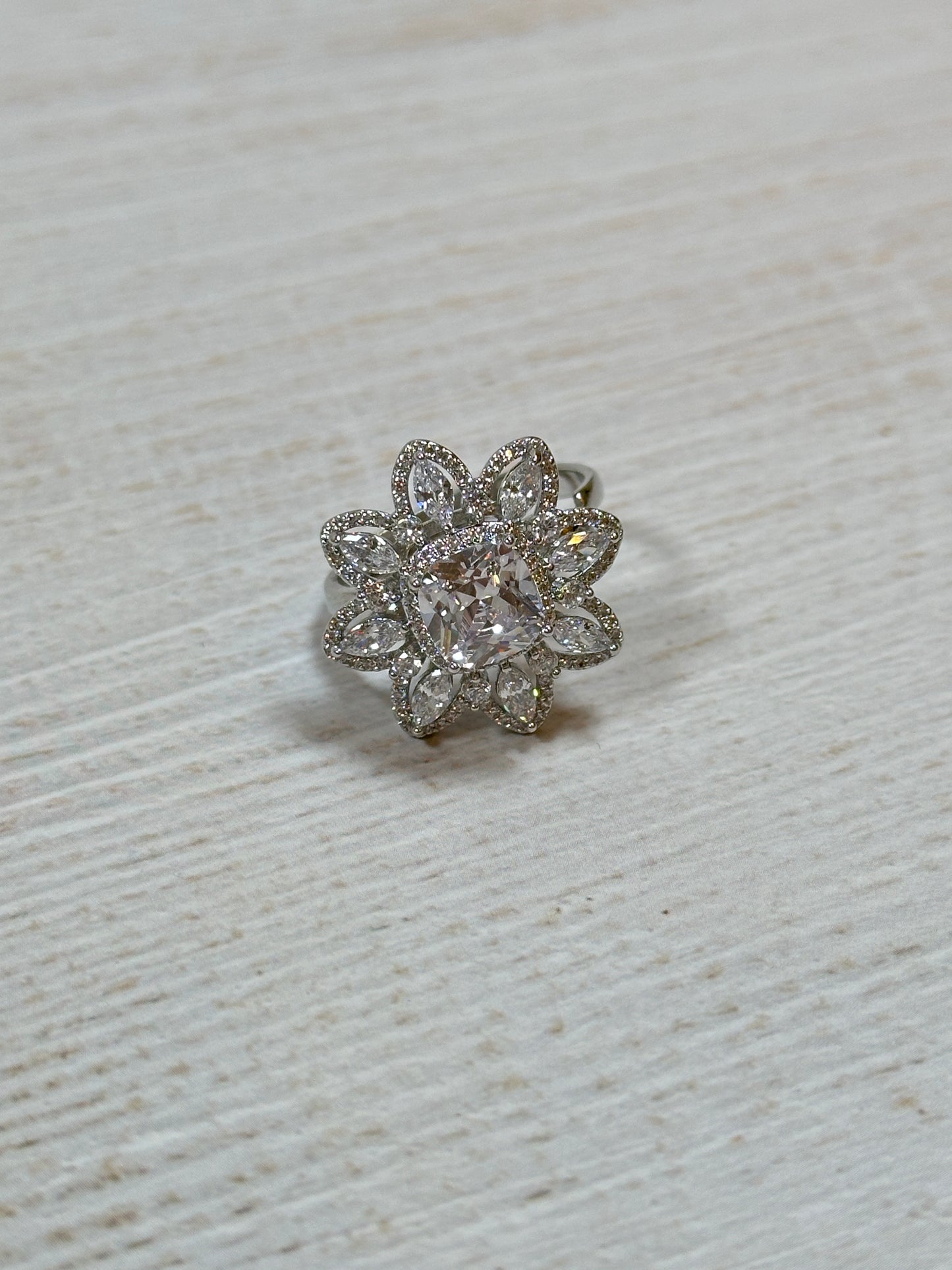 Flower Cubic Zirconia Adjustable Ring