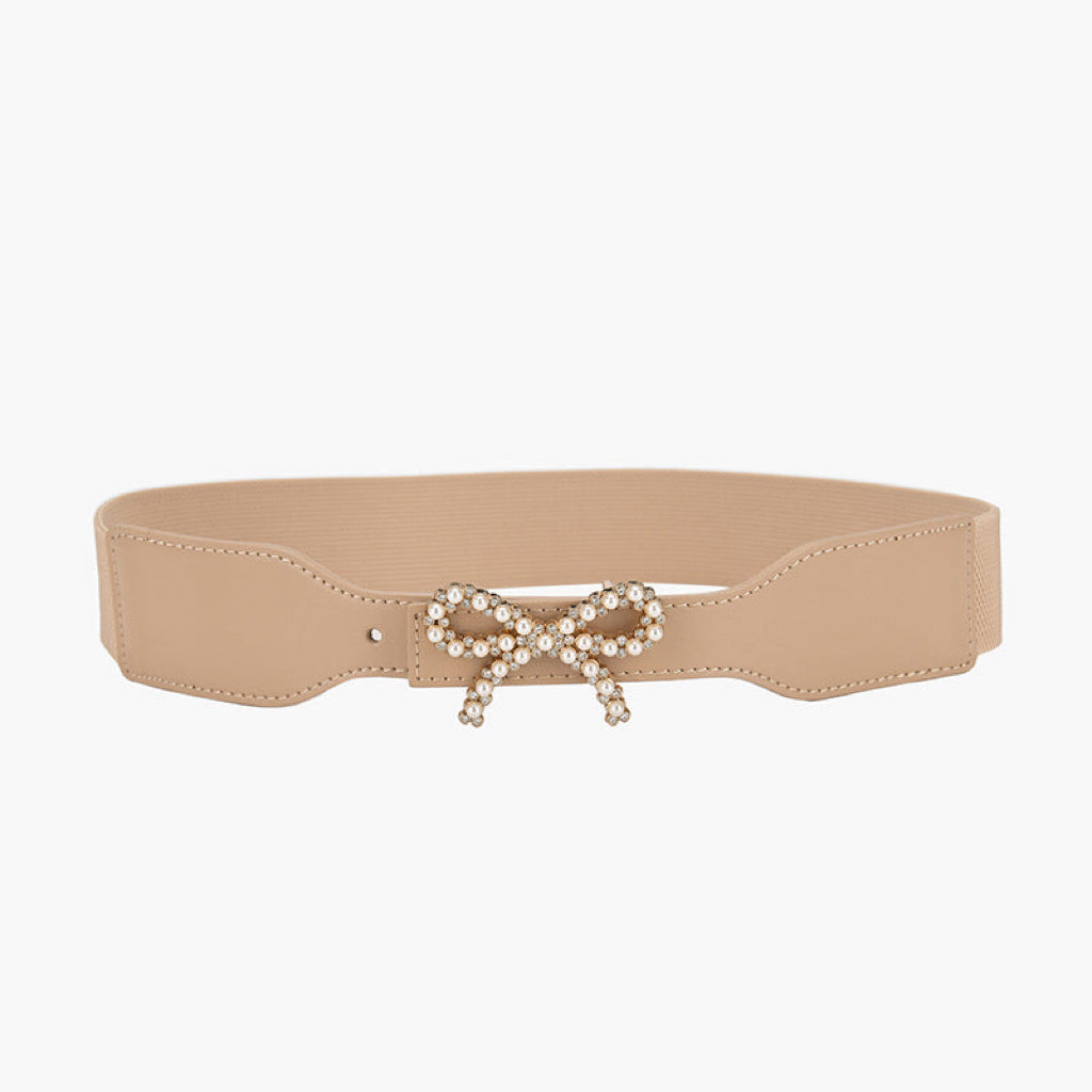 Elastic Stretch Waist Belt with Bow, Nude Pink