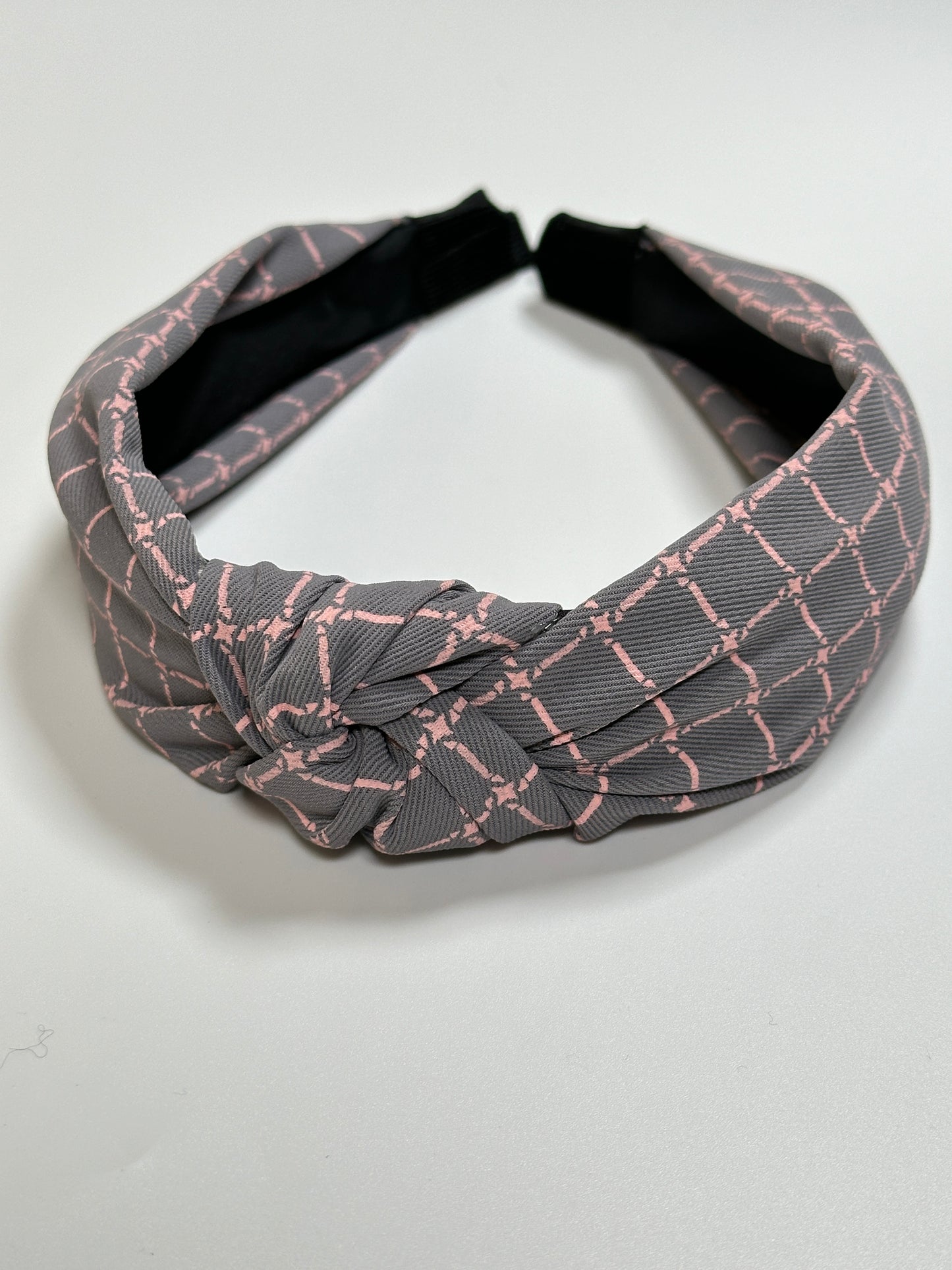 Plaid Headband, Gray Pink