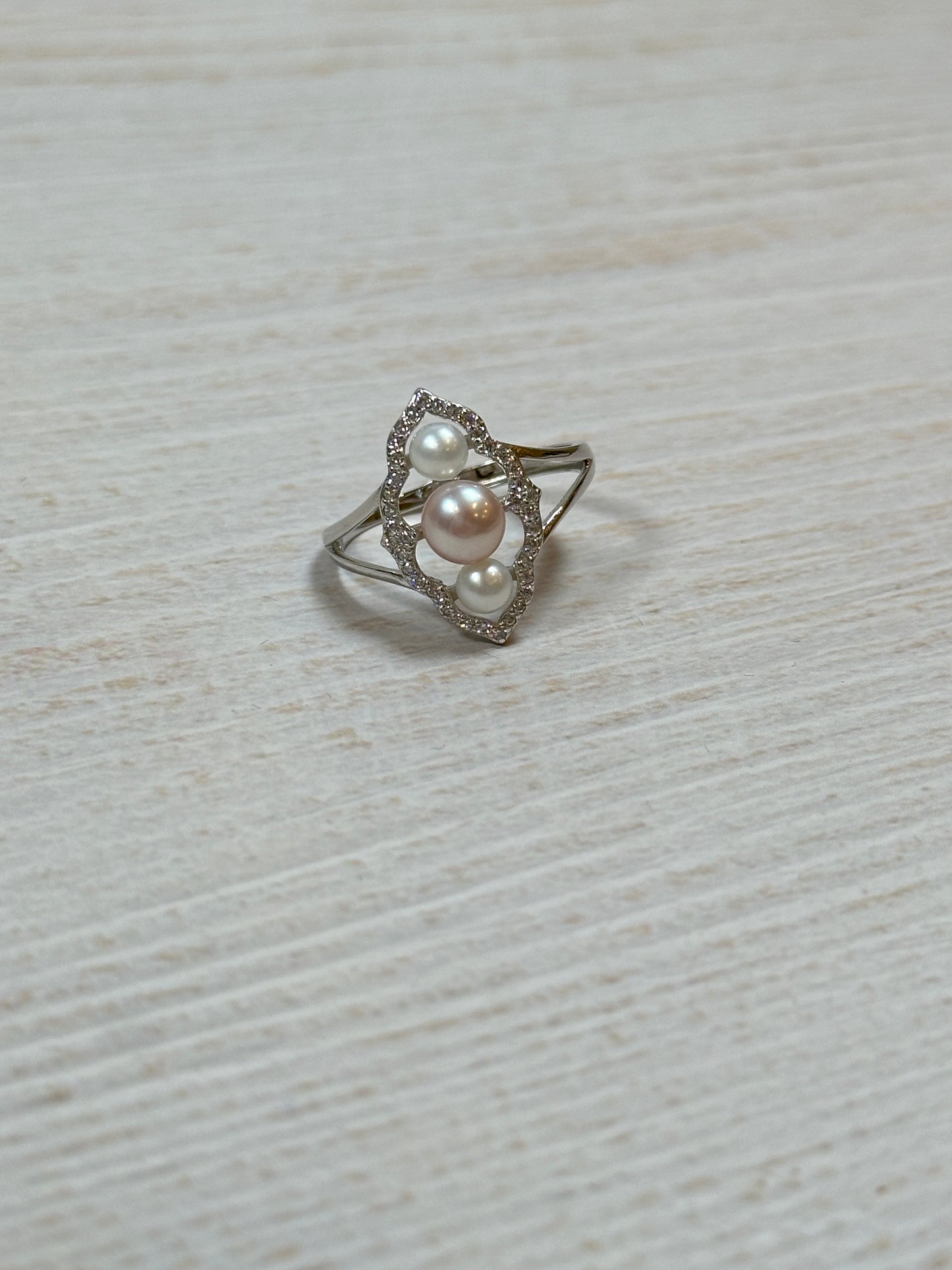 Three Tone Pearl with Cubic Zirconia Adjustable Ring