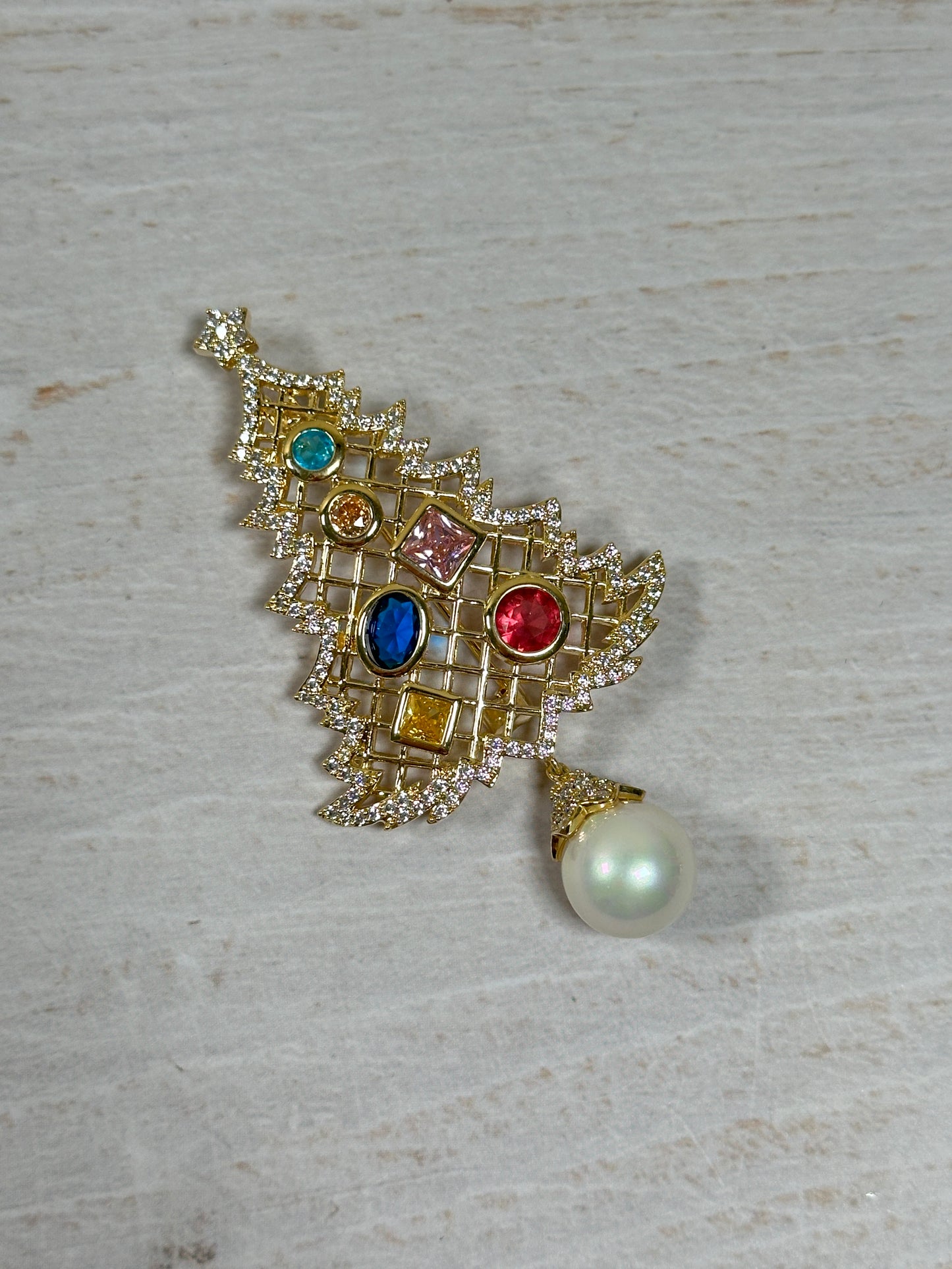 Christmas Tree Brooch with Cubic Zirconia Rhinestone