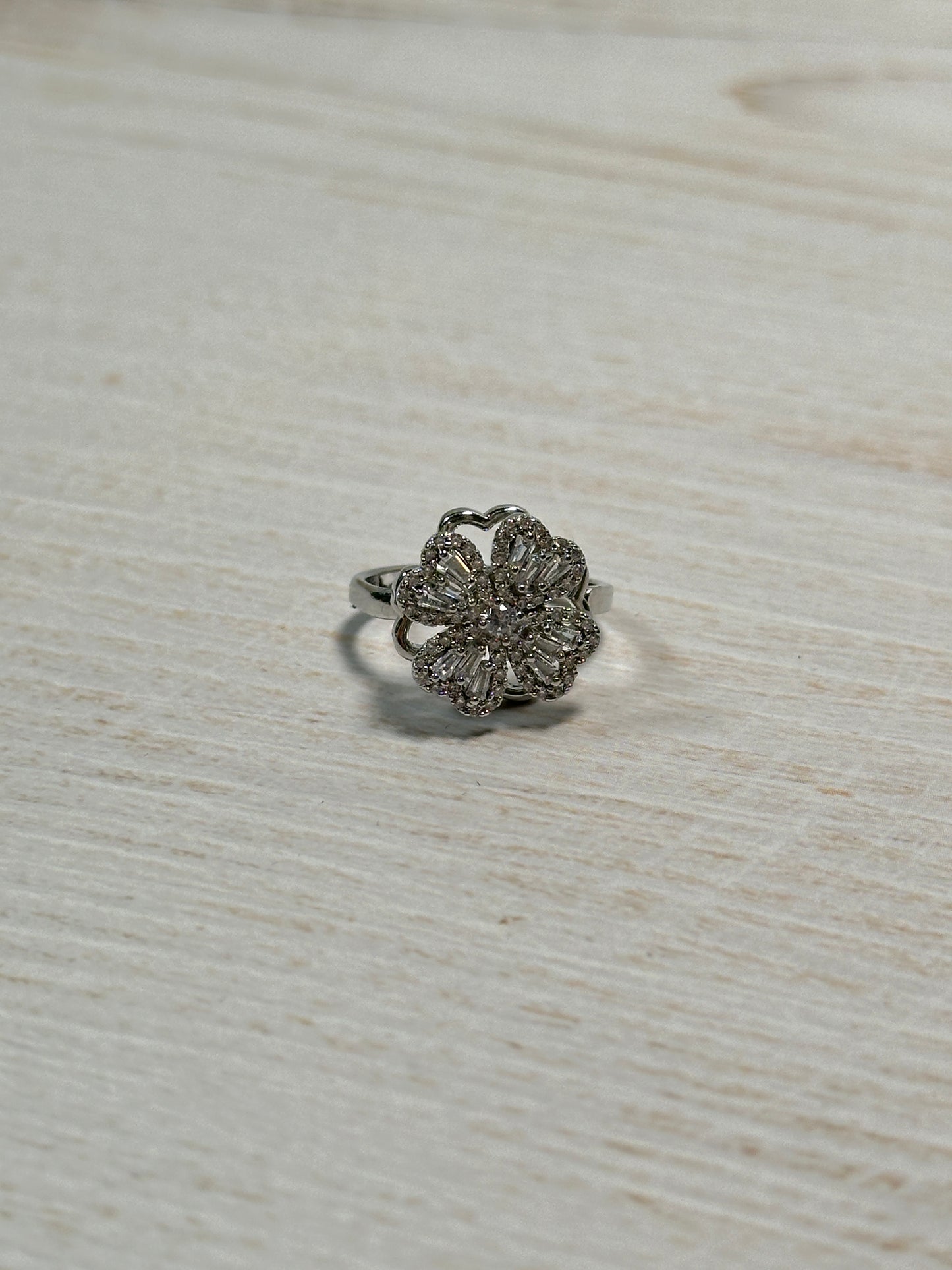 Spinning Flower Adjustable Ring in Silver Color