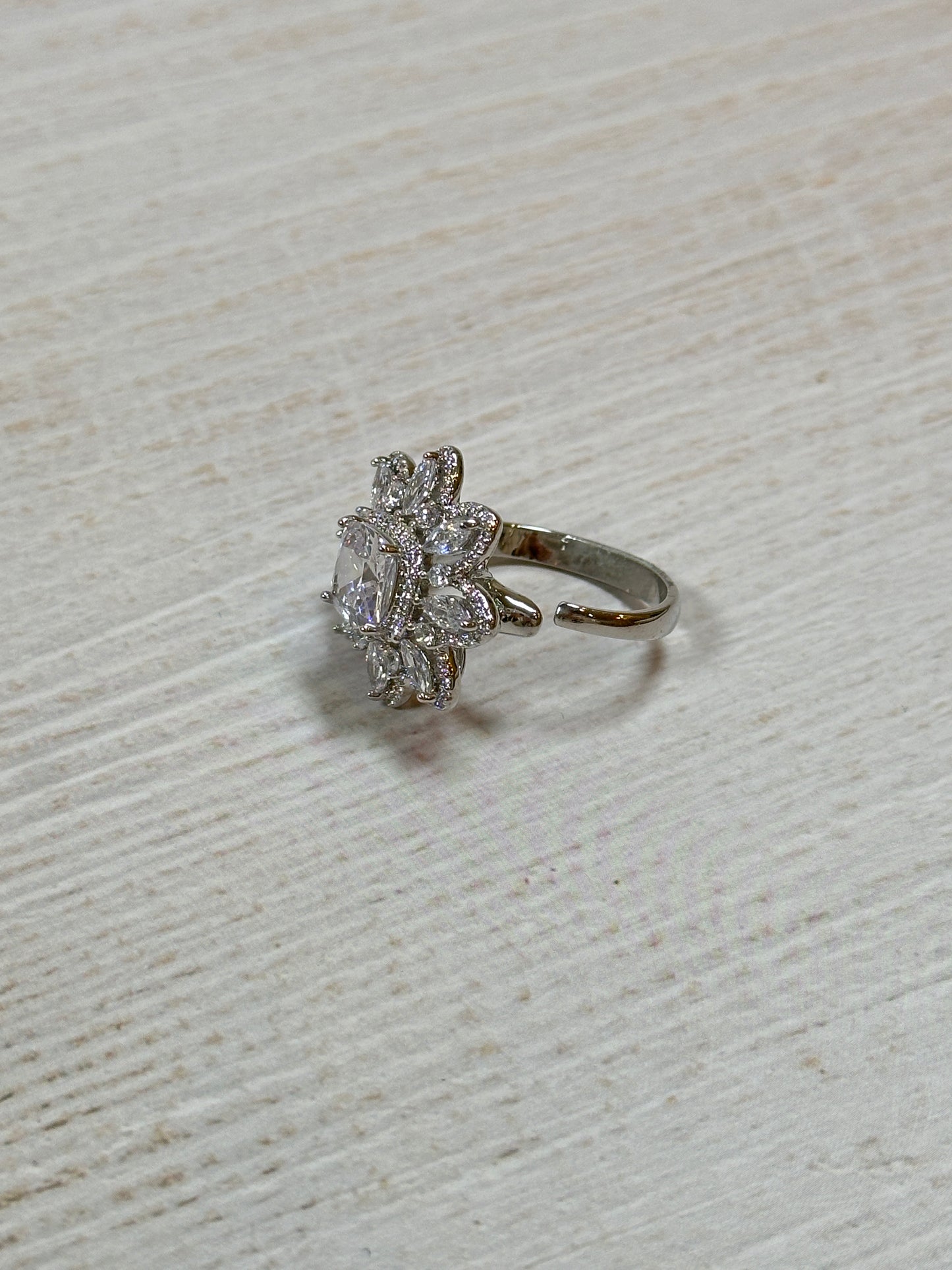 Flower Cubic Zirconia Adjustable Ring