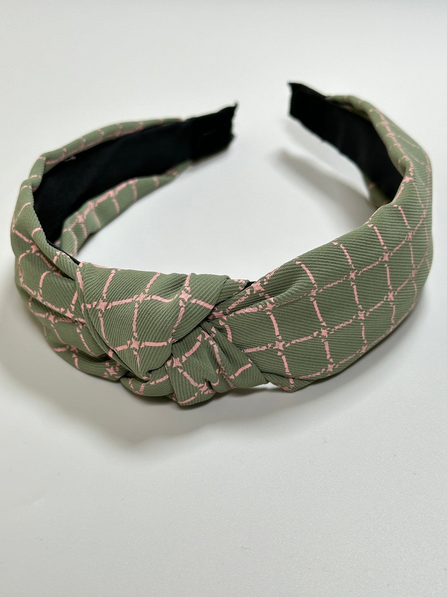 Women Plaid Headband, Green Color