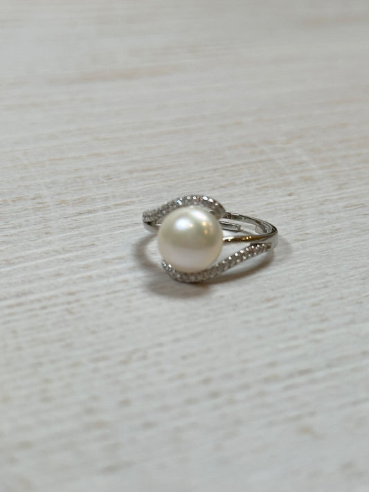 Women Premium Real Pearl with Cubic Zirconia Adjustable Ring