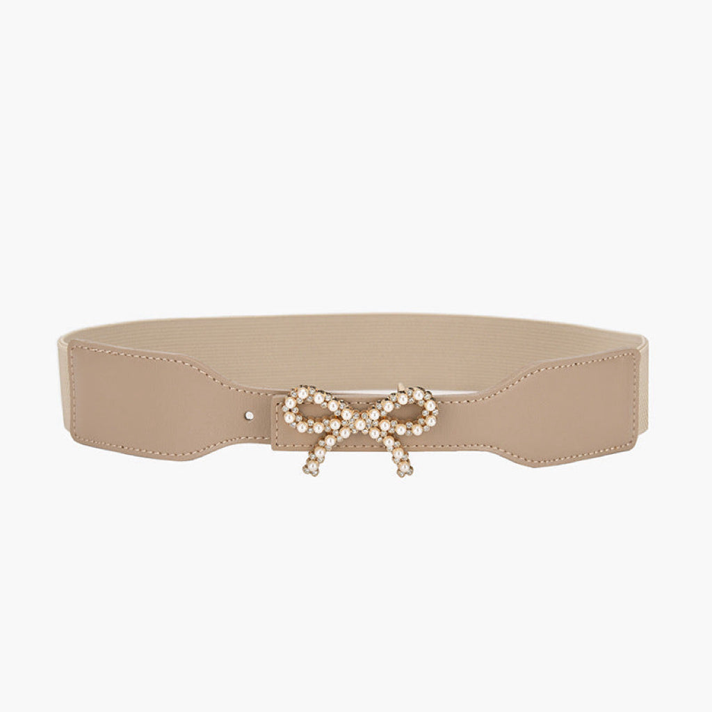 Elastic Stretch Waist Belt with Bow, Khaki