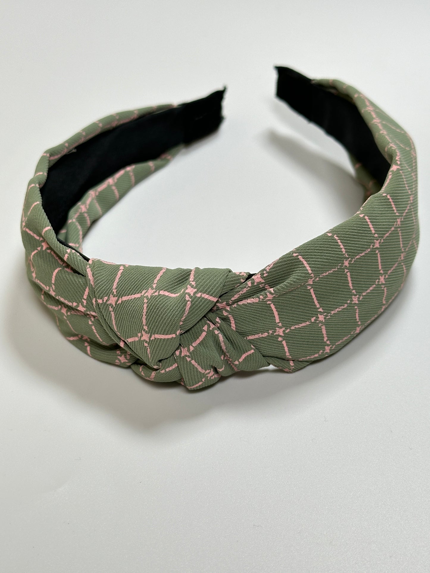 Women Plaid Headband, Green Color