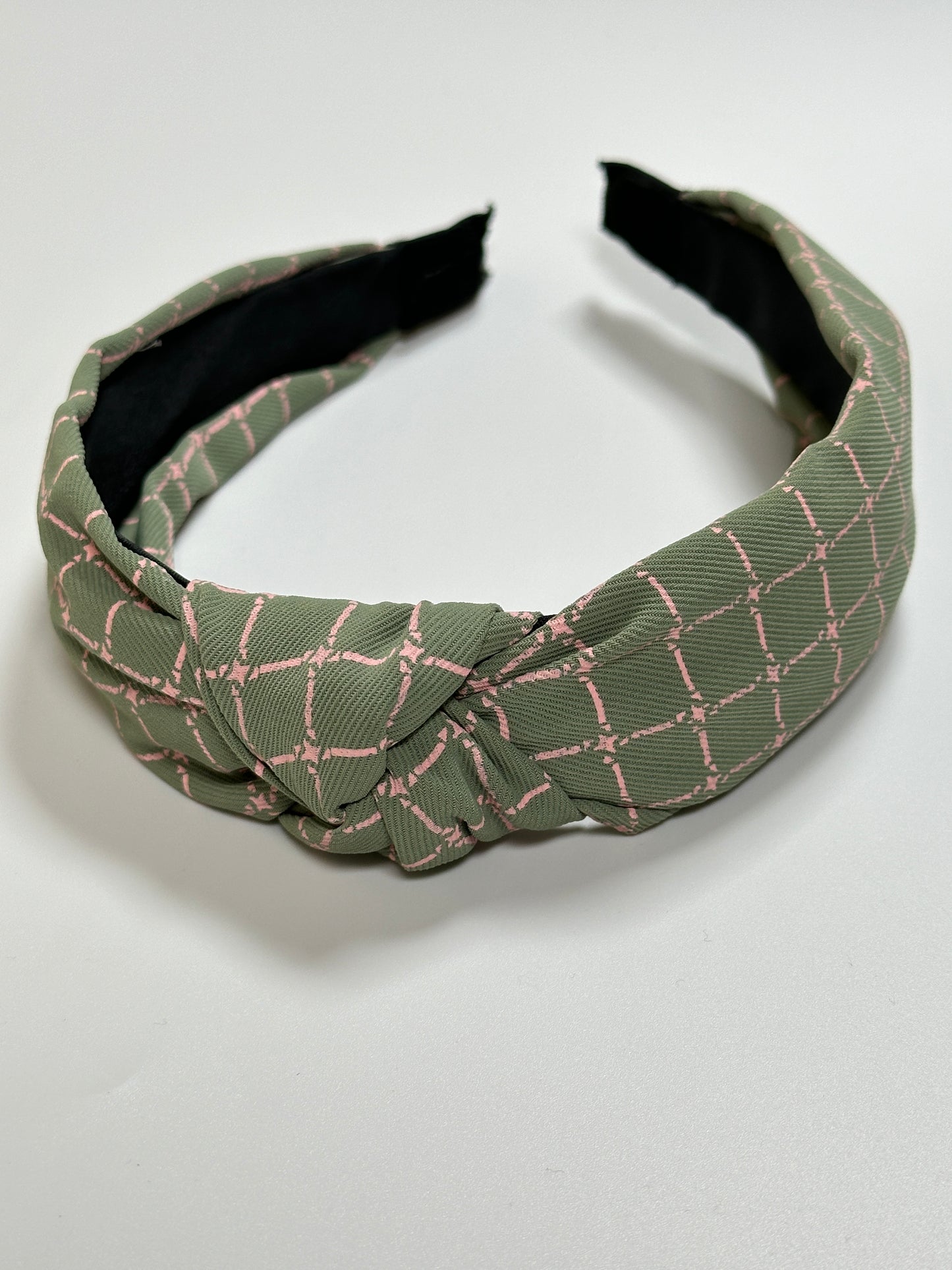 Women Plaid Headband, Green Color