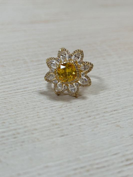 Sparkling Flower Cubic Zirconia Adjustable Ring