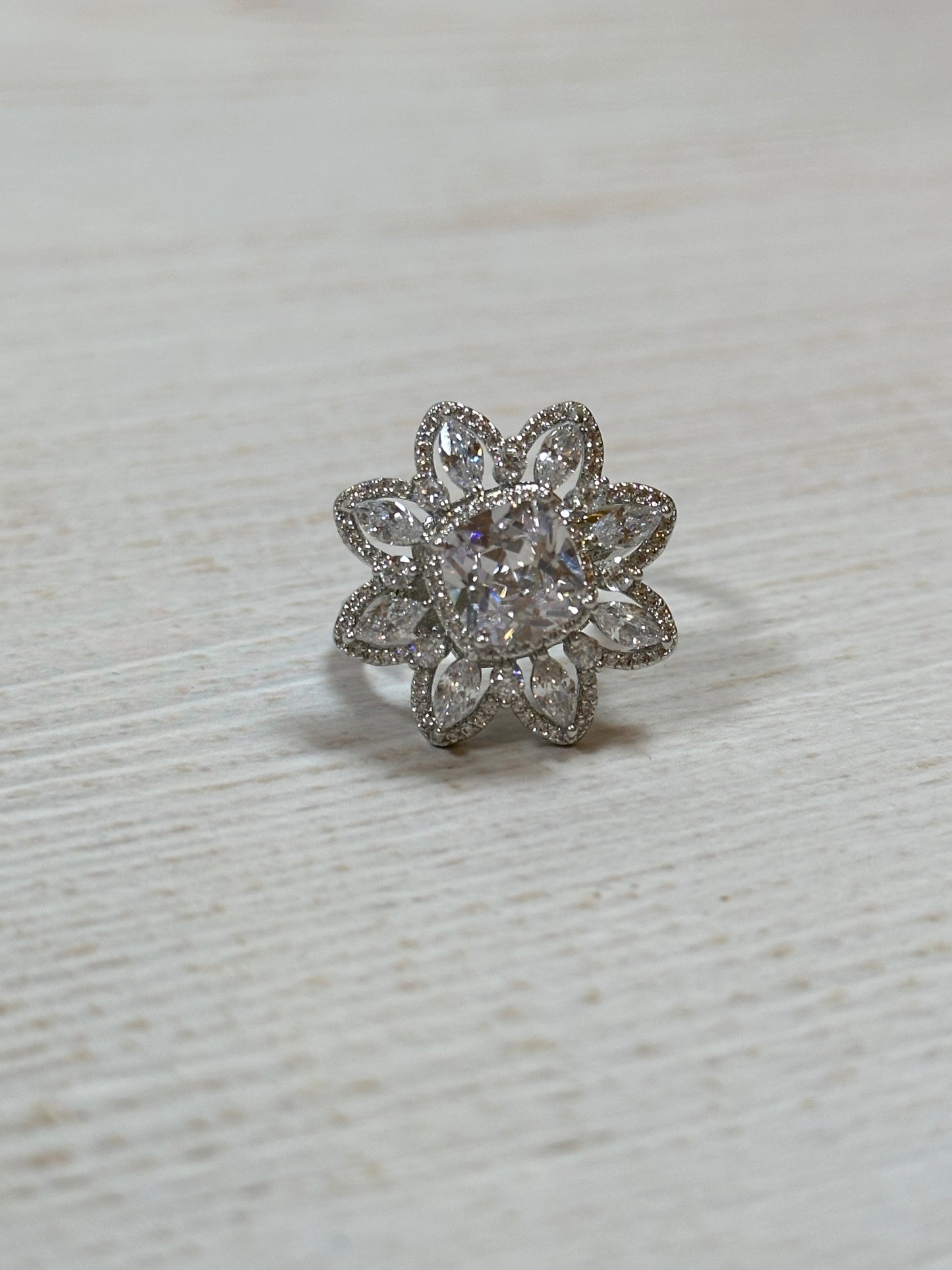 Flower Cubic Zirconia Adjustable Ring