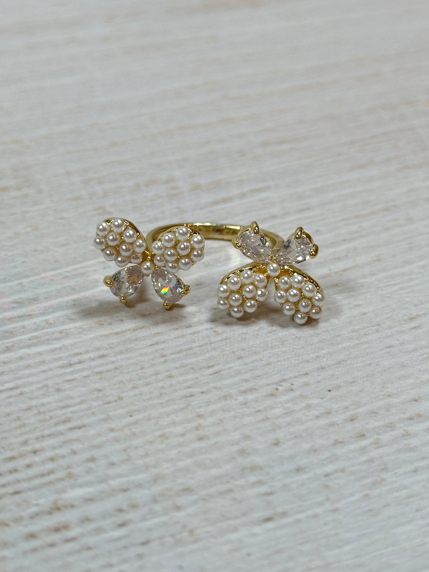 Adorable Butterfly Pearl Adjustable Ring