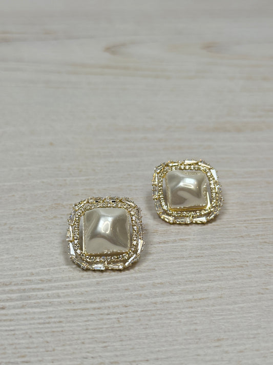 Square Cubic Zirconia Pearl Earring